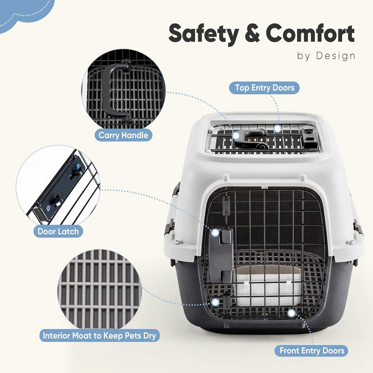 DUMOS 23" Hard-Sided Pet Carrier for Small Pets, 2 Door Cat Carrier, Black