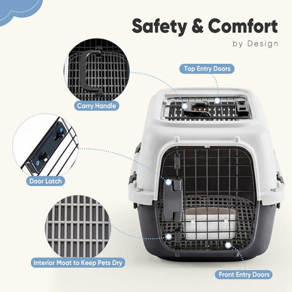 DUMOS 23" Hard-Sided Pet Carrier for Small Pets, 2 Door Cat Carrier, Black