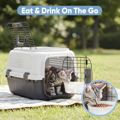 DUMOS 23" Hard-Sided Pet Carrier for Small Pets, 2 Door Cat Carrier, Black
