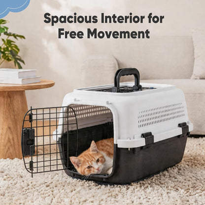 DUMOS 23" Hard-Sided Pet Carrier for Small Pets, 2 Door Cat Carrier, Black