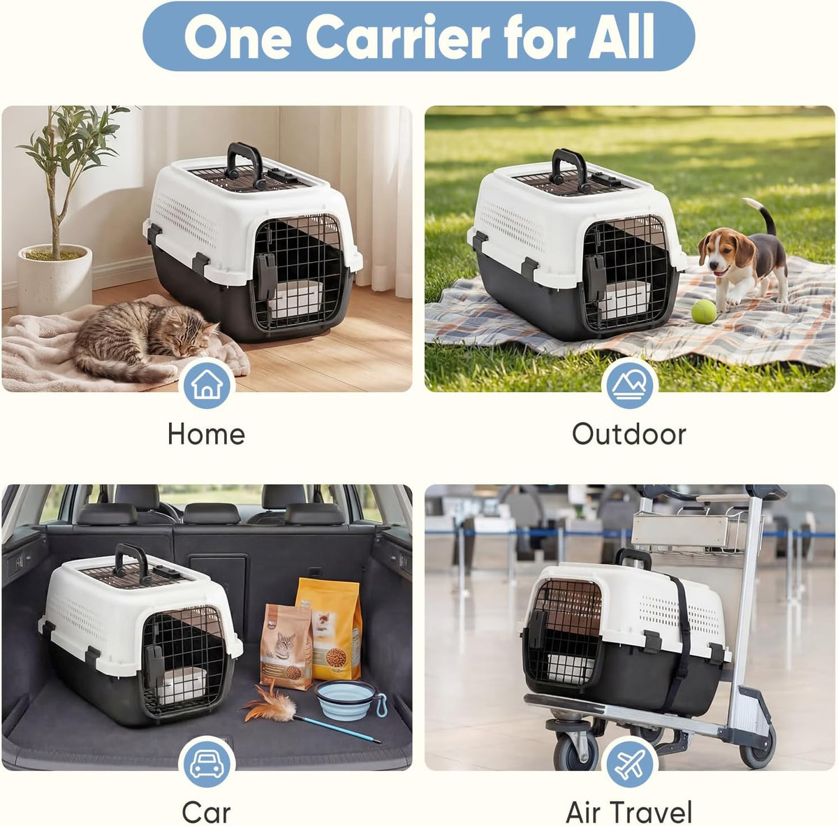 DUMOS 23" Hard-Sided Pet Carrier for Small Pets, 2 Door Cat Carrier, Black