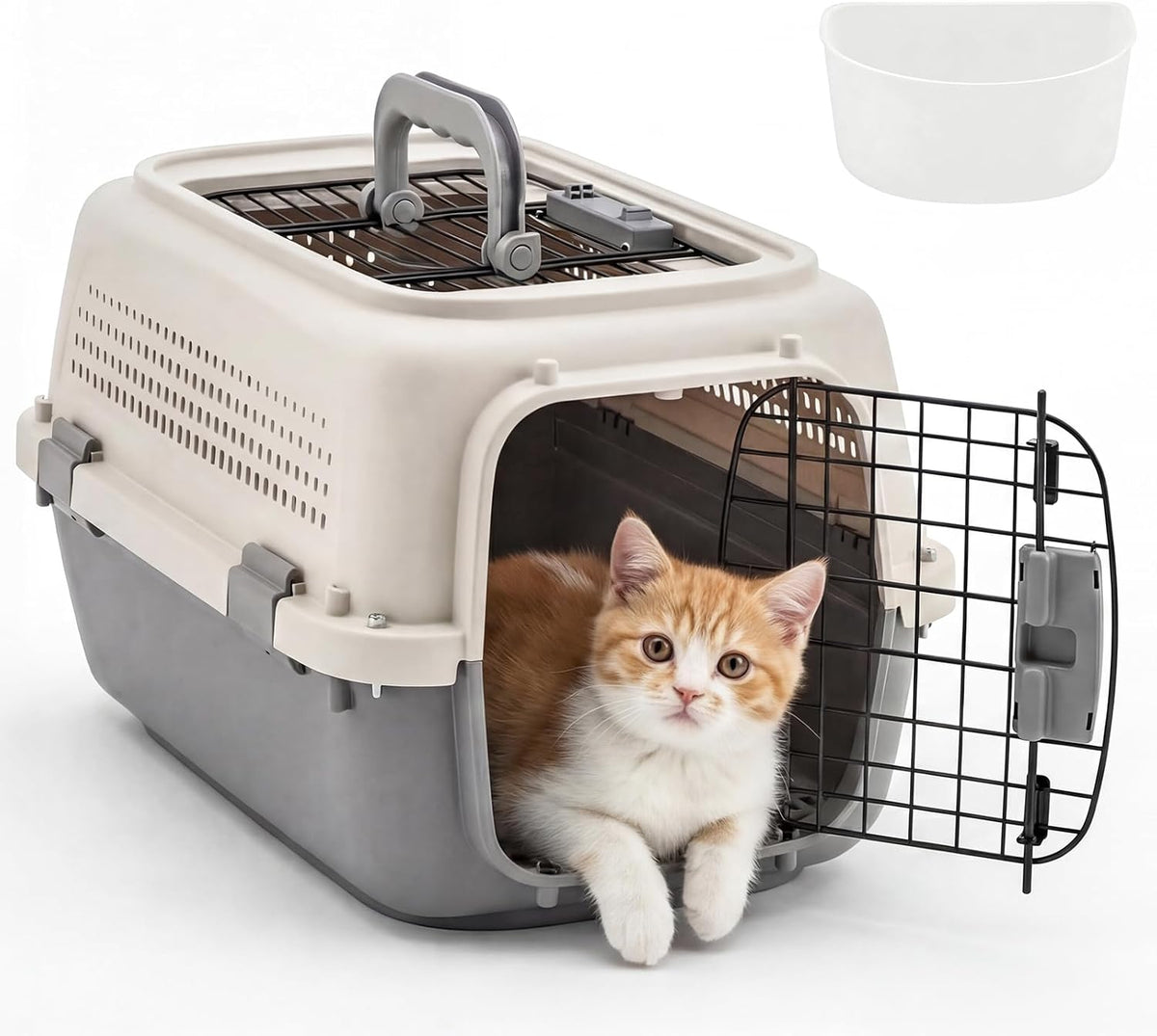 DUMOS 23" Hard-Sided Pet Carrier for Small Pets, 2 Door Cat Carrier, Black