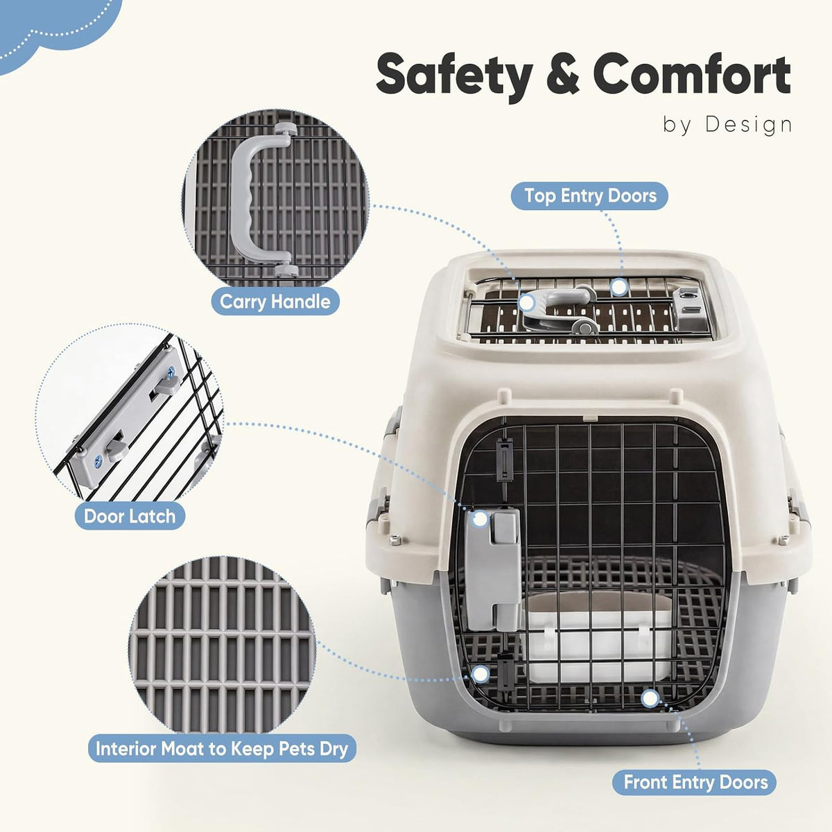 DUMOS 23" Hard-Sided Pet Carrier for Small Pets, 2 Door Cat Carrier, Black