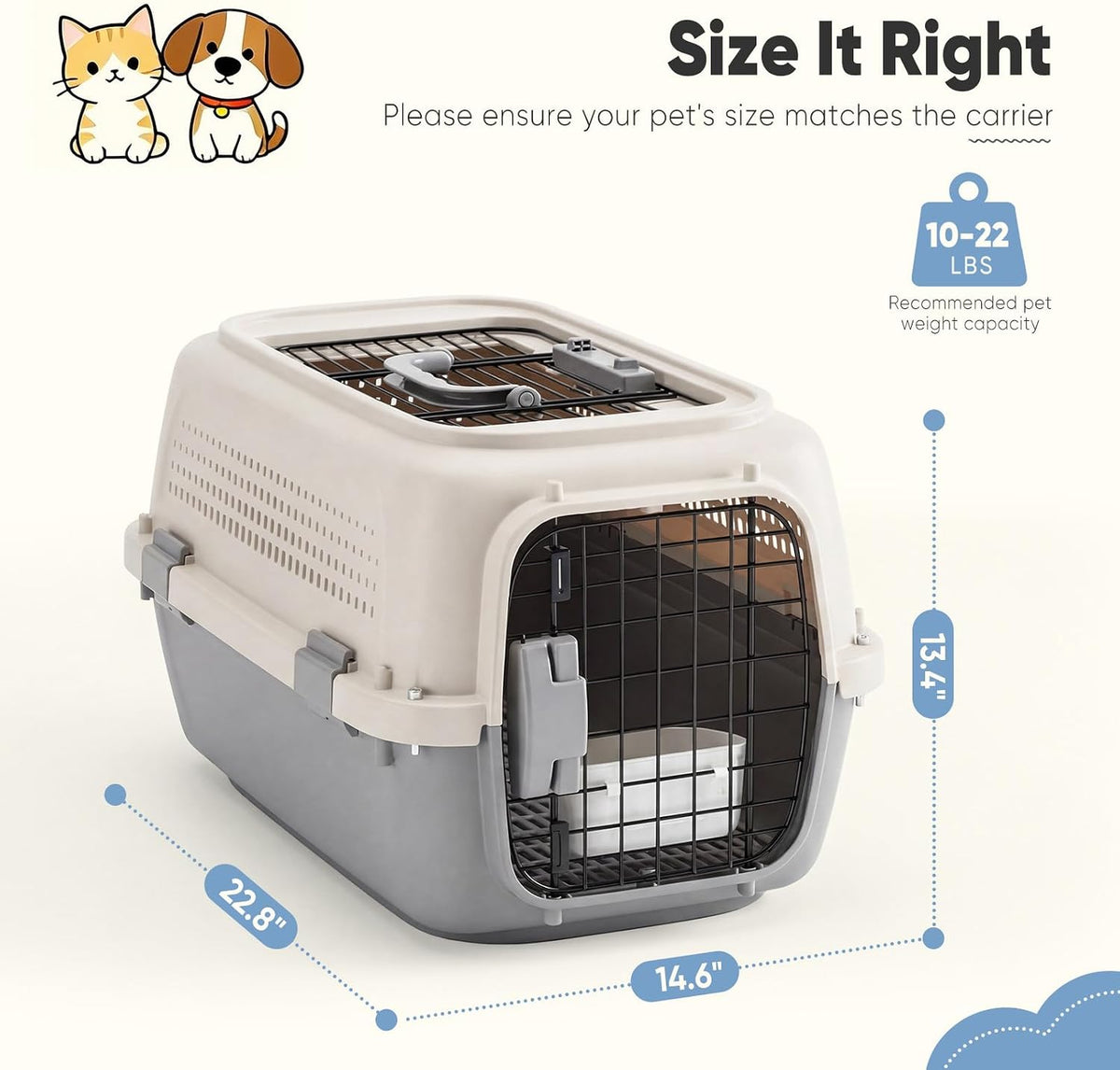 DUMOS 23" Hard-Sided Pet Carrier for Small Pets, 2 Door Cat Carrier, Black