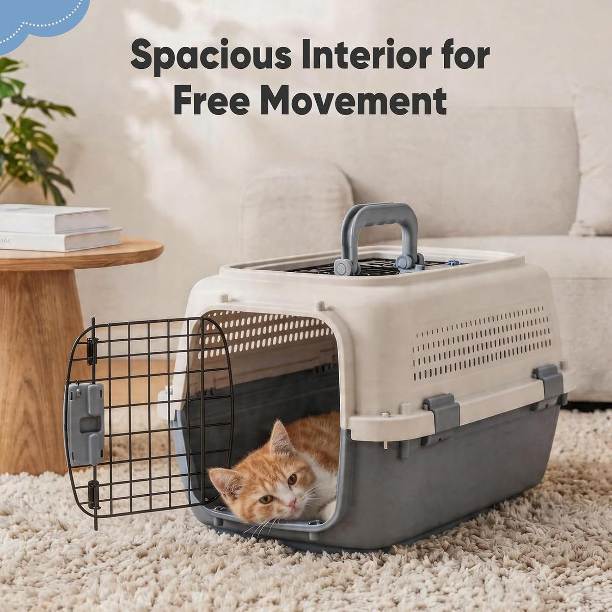 DUMOS 23" Hard-Sided Pet Carrier for Small Pets, 2 Door Cat Carrier, Black