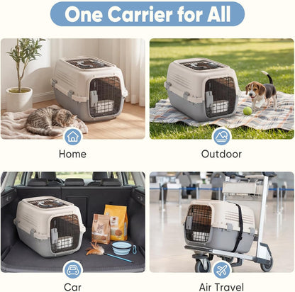 DUMOS 23" Hard-Sided Pet Carrier for Small Pets, 2 Door Cat Carrier, Black