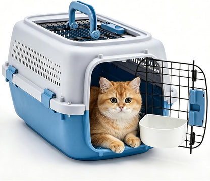 DUMOS 23" Hard-Sided Pet Carrier for Small Pets, 2 Door Cat Carrier, Black