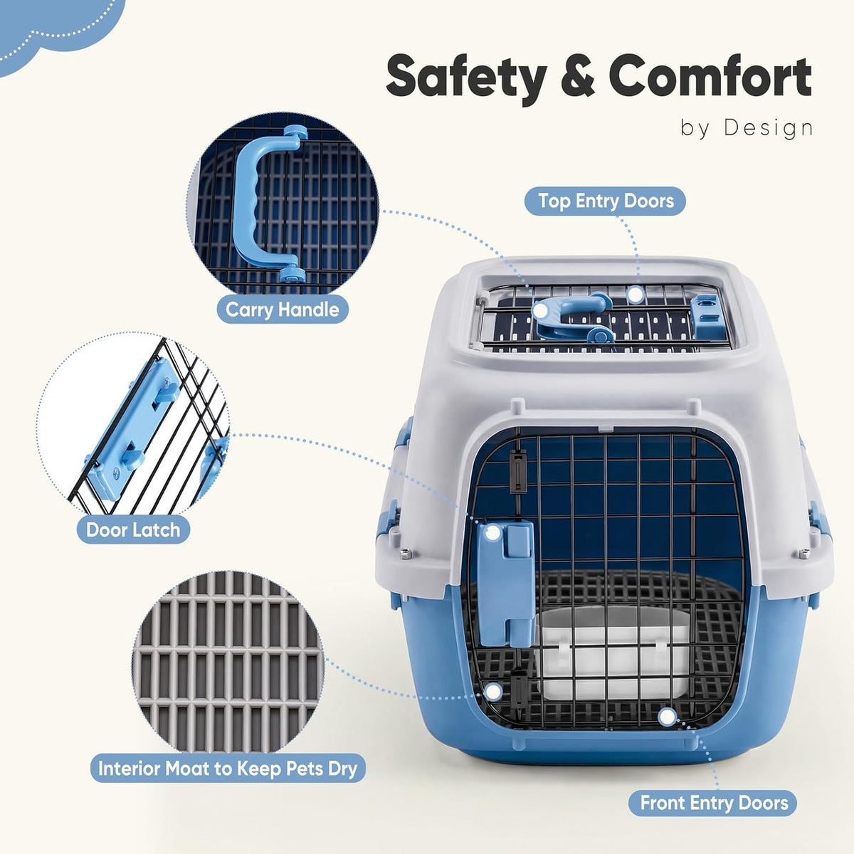 DUMOS 23" Hard-Sided Pet Carrier for Small Pets, 2 Door Cat Carrier, Black