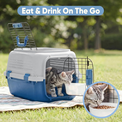 DUMOS 23" Hard-Sided Pet Carrier for Small Pets, 2 Door Cat Carrier, Black