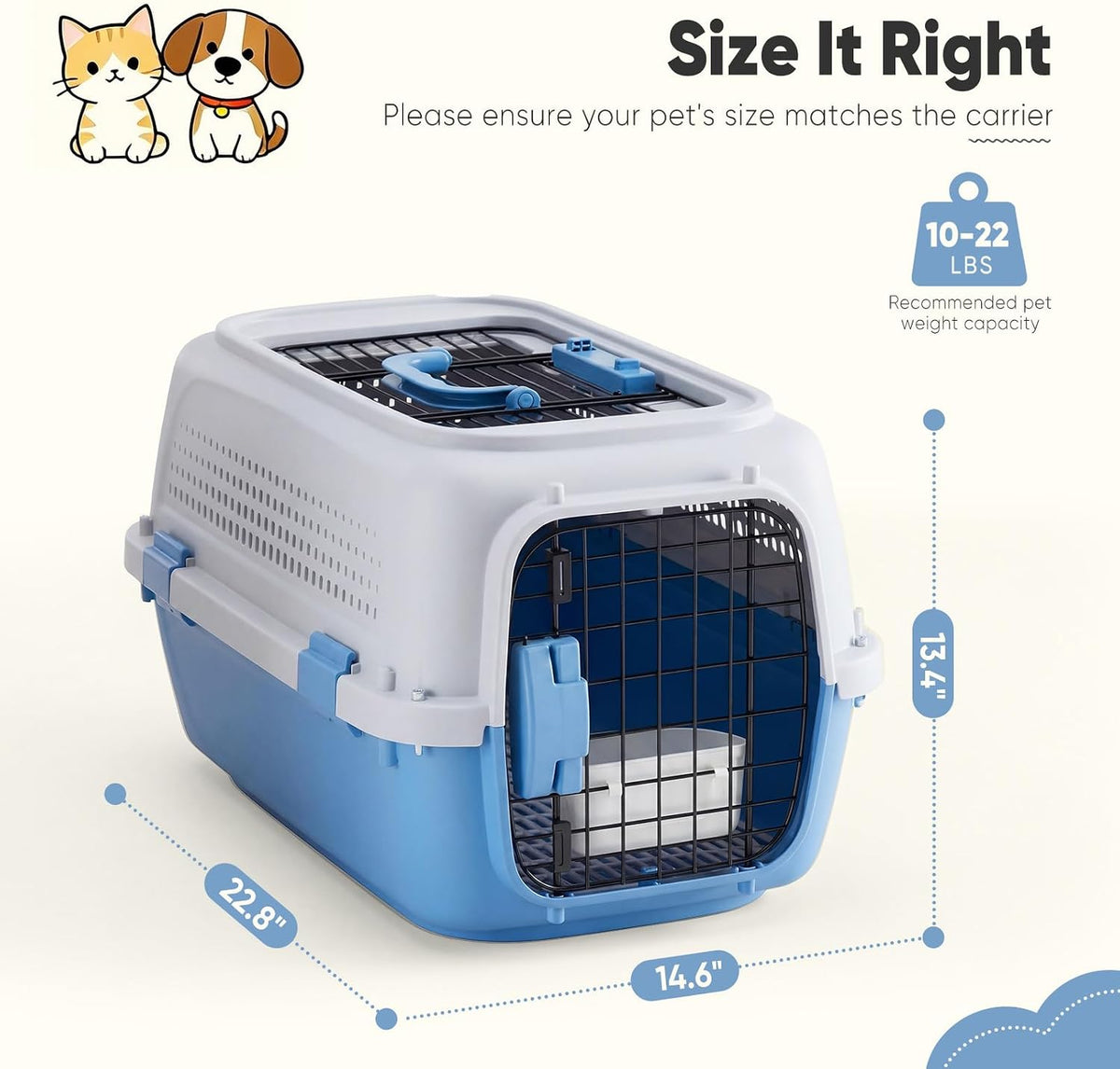 DUMOS 23" Hard-Sided Pet Carrier for Small Pets, 2 Door Cat Carrier, Black