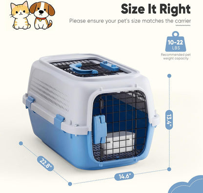 DUMOS 23" Hard-Sided Pet Carrier for Small Pets, 2 Door Cat Carrier, Black