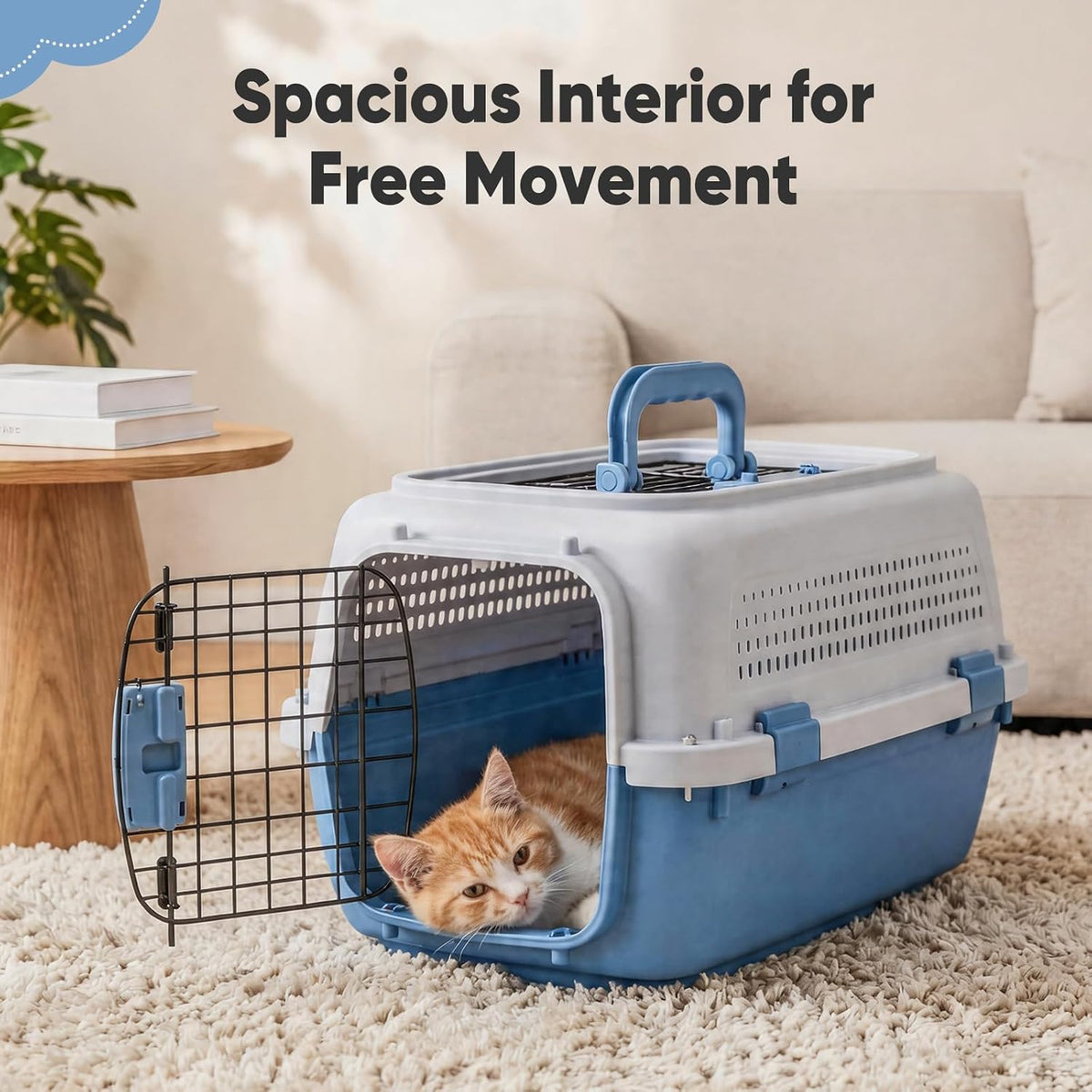 DUMOS 23" Hard-Sided Pet Carrier for Small Pets, 2 Door Cat Carrier, Black
