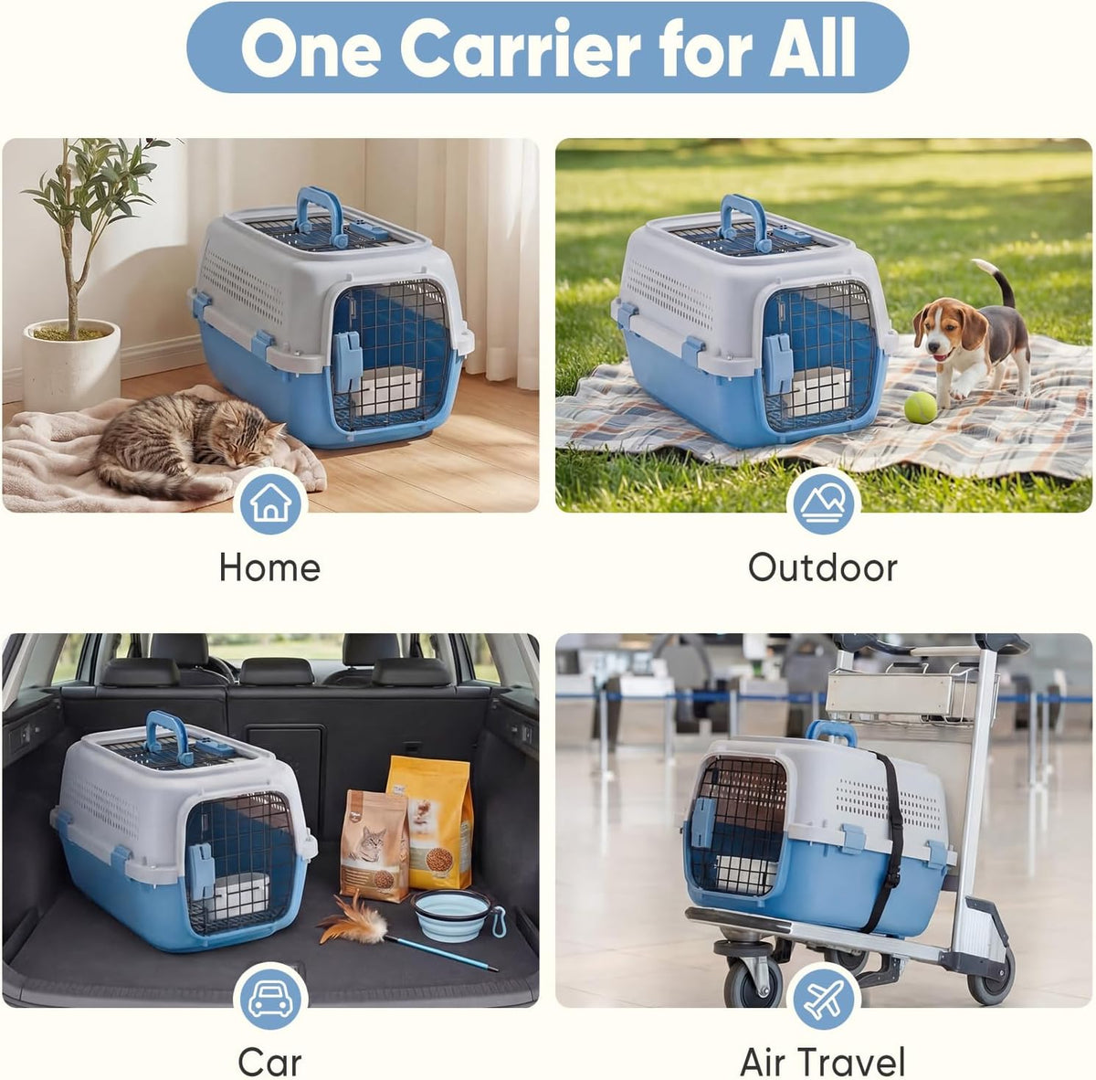 DUMOS 23" Hard-Sided Pet Carrier for Small Pets, 2 Door Cat Carrier, Black
