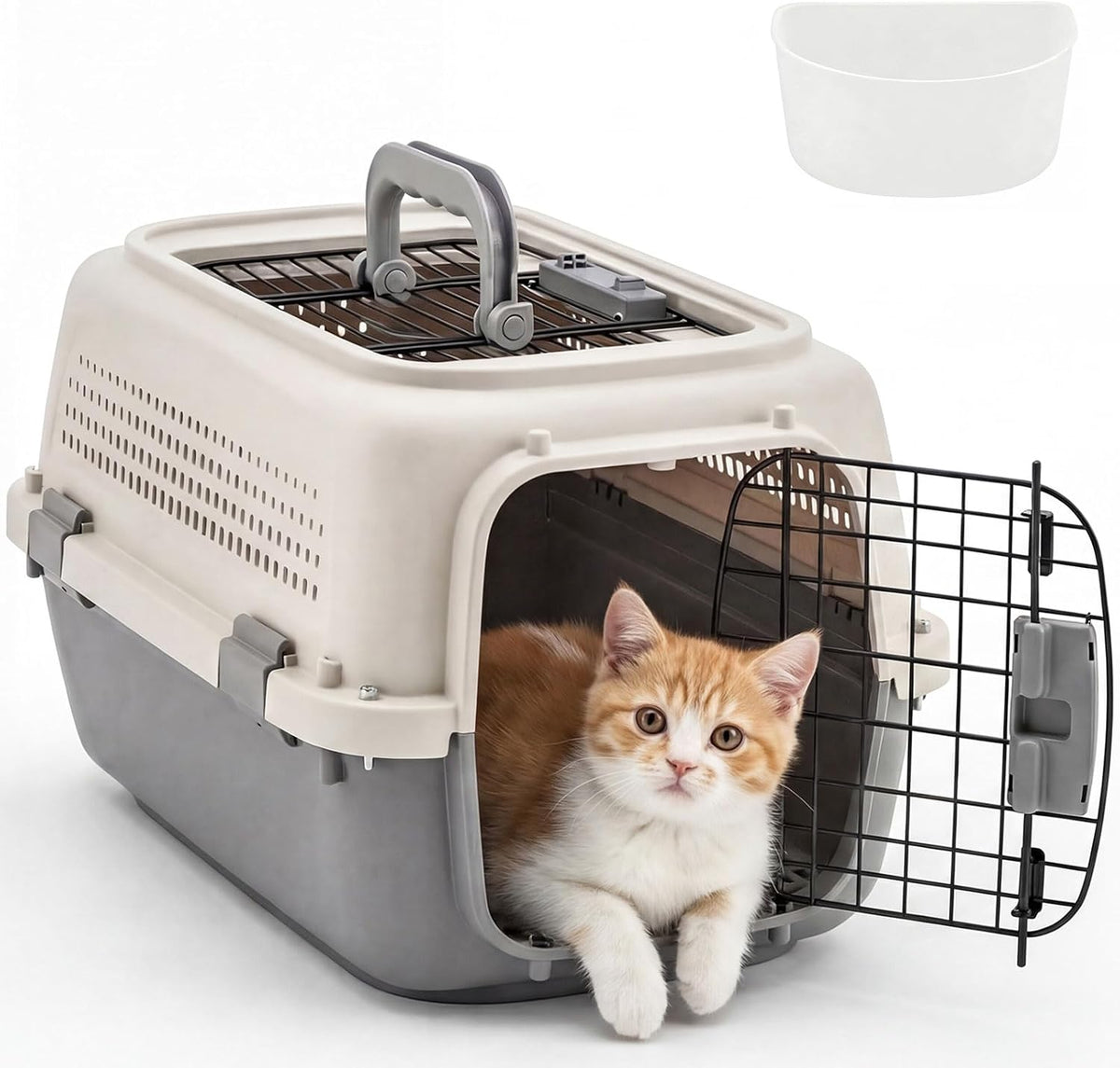 DUMOS 23" Hard-Sided Pet Carrier for Small Pets, 2 Door Cat Carrier, Black