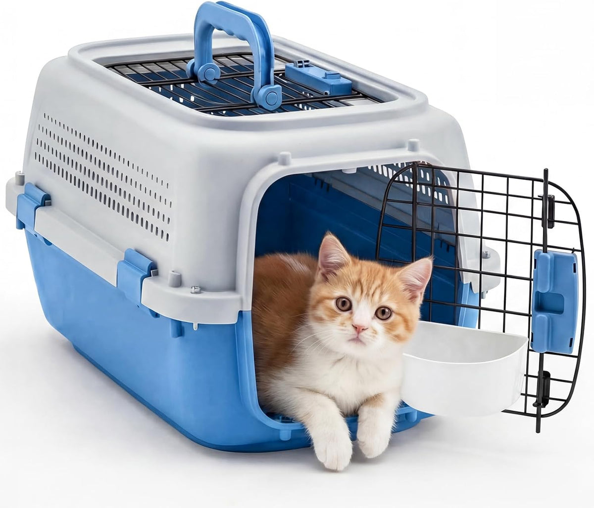 DUMOS 23" Hard-Sided Pet Carrier for Small Pets, 2 Door Cat Carrier, Black