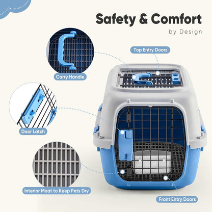 DUMOS 23" Hard-Sided Pet Carrier for Small Pets, 2 Door Cat Carrier, Black