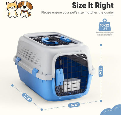 DUMOS 23" Hard-Sided Pet Carrier for Small Pets, 2 Door Cat Carrier, Black
