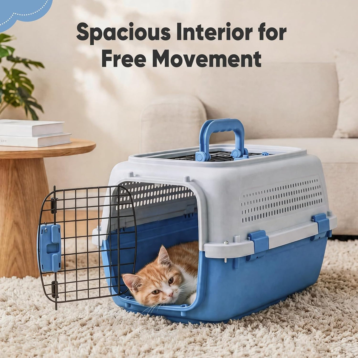 DUMOS 23" Hard-Sided Pet Carrier for Small Pets, 2 Door Cat Carrier, Black