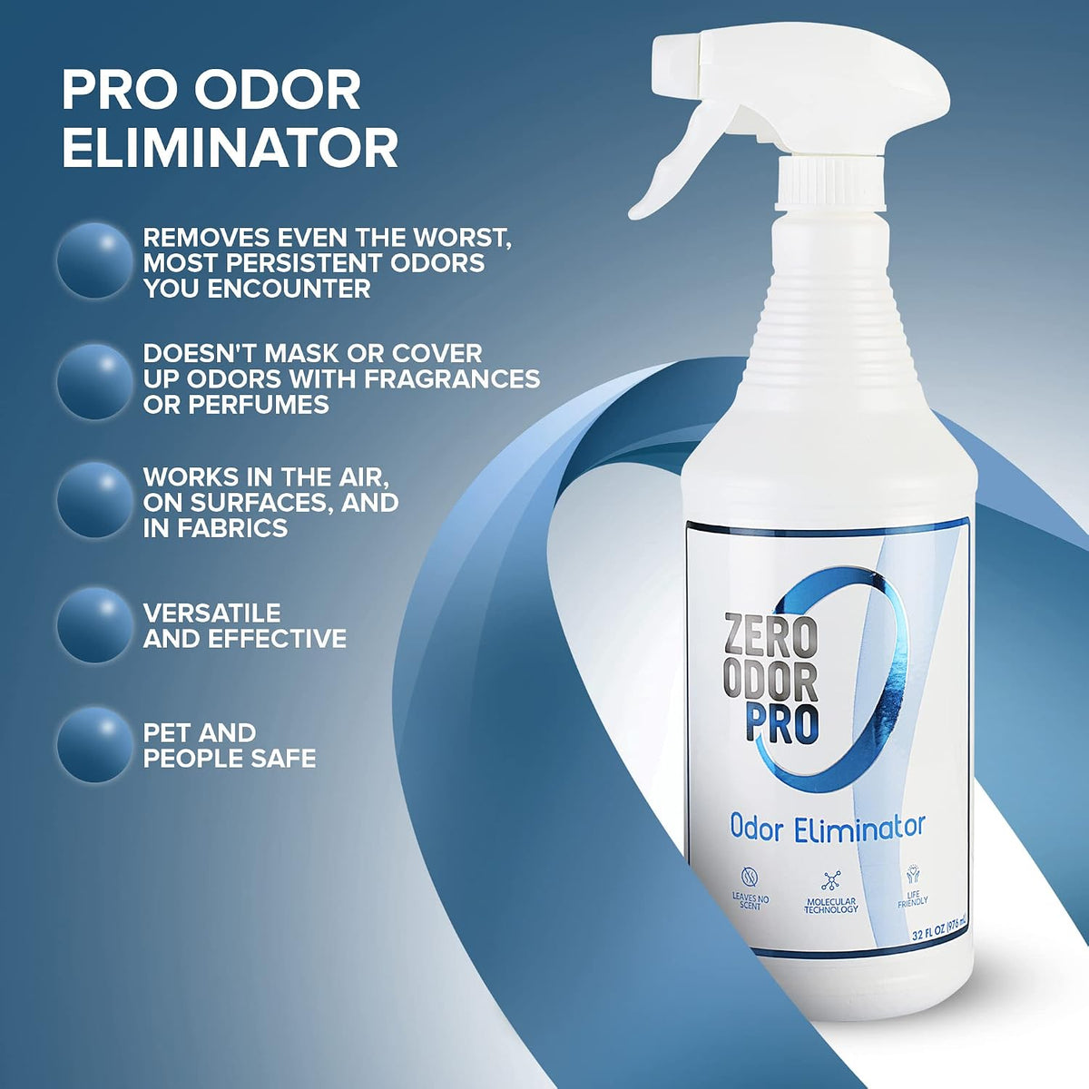 Pro Commercial Strength Odor Eliminator, Room Deodorizer and Air Freshener, Trigger Spray, 32 oz, White/Blue