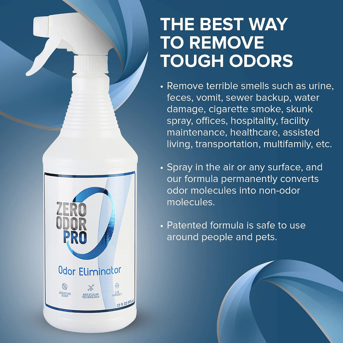 Pro Commercial Strength Odor Eliminator, Room Deodorizer and Air Freshener, Trigger Spray, 32 oz, White/Blue