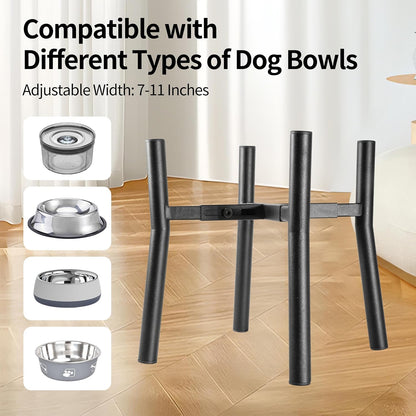 Lifted Dog Bowl Stand - Without Bowls, Single Raise Pet Food Table Adjustable Wide 6-10", Tall 8 10 12" - Bowl Stand Size Optional, Dog Bowls Holder Elevated for Small Medium Large Dogs Breed