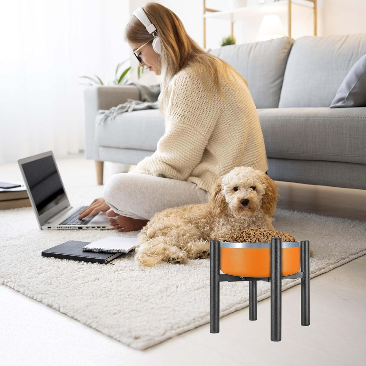 Lifted Dog Bowl Stand - Without Bowls, Single Raise Pet Food Table Adjustable Wide 6-10", Tall 8 10 12" - Bowl Stand Size Optional, Dog Bowls Holder Elevated for Small Medium Large Dogs Breed