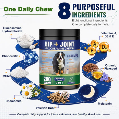 Hip and Joint Supplement for Dogs 200ct, Calming & Skin Support All dogs