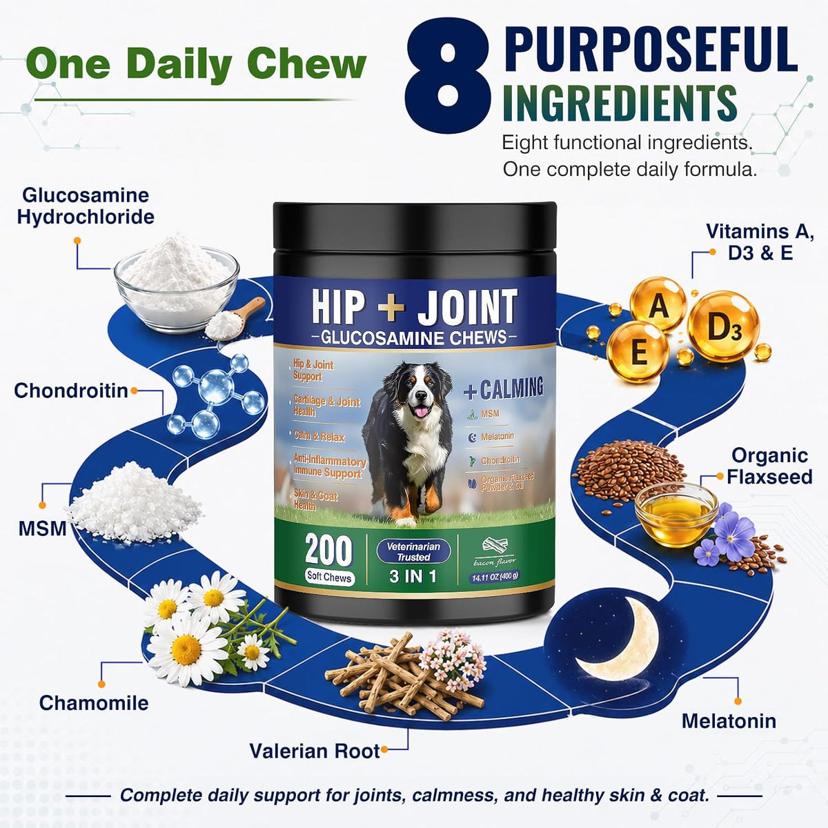 Hip and Joint Supplement for Dogs 200ct, Calming & Skin Support All dogs