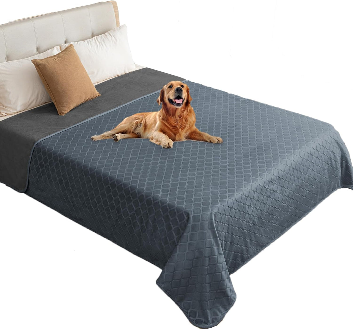 fuguitex Waterproof Dog Blanket Bed Cover Dog Crystal Velvet Moroccan Fuzzy Cozy Plush Pet Blanket Throw Blanket for Couch Sofa(40 * 60 inch, Cream+Beige)