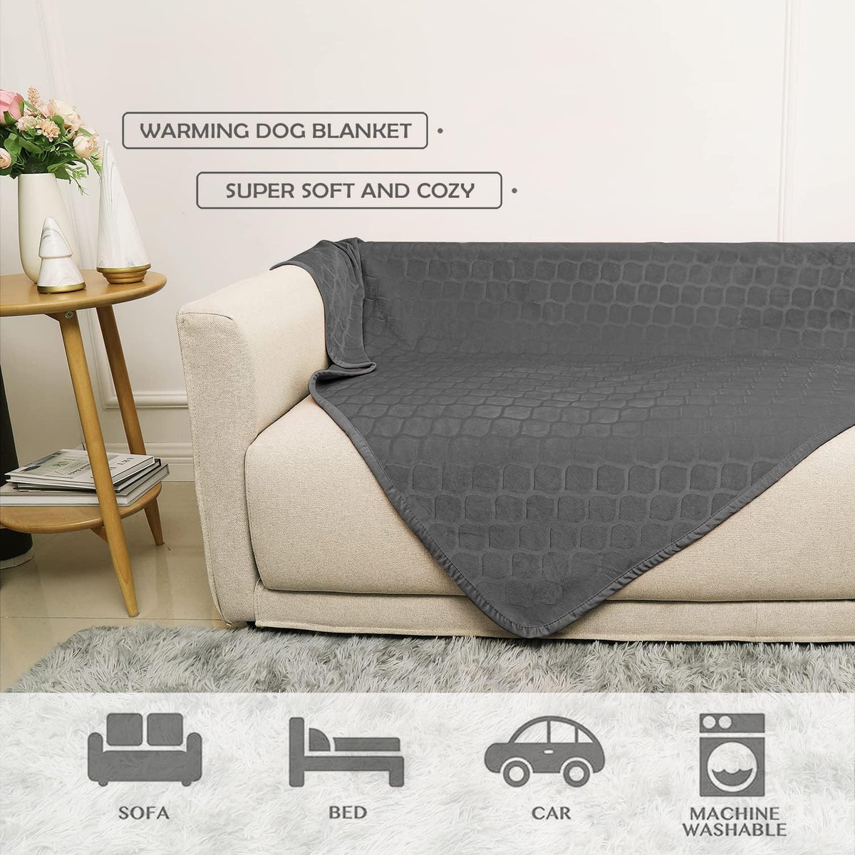 fuguitex Waterproof Dog Blanket Bed Cover Dog Crystal Velvet Moroccan Fuzzy Cozy Plush Pet Blanket Throw Blanket for Couch Sofa(40 * 60 inch, Cream+Beige)