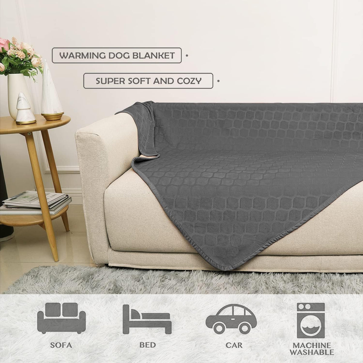 fuguitex Waterproof Dog Blanket Bed Cover Dog Crystal Velvet Moroccan Fuzzy Cozy Plush Pet Blanket Throw Blanket for Couch Sofa(40 * 60 inch, Cream+Beige)