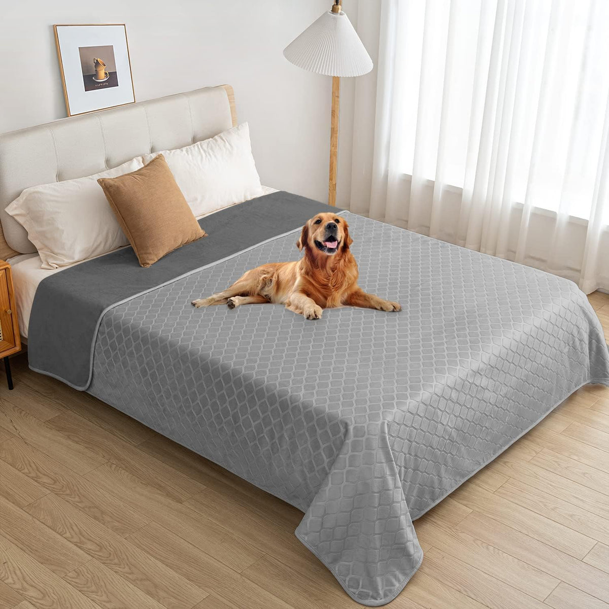 fuguitex Waterproof Dog Blanket Bed Cover Dog Crystal Velvet Moroccan Fuzzy Cozy Plush Pet Blanket Throw Blanket for Couch Sofa(40 * 60 inch, Cream+Beige)