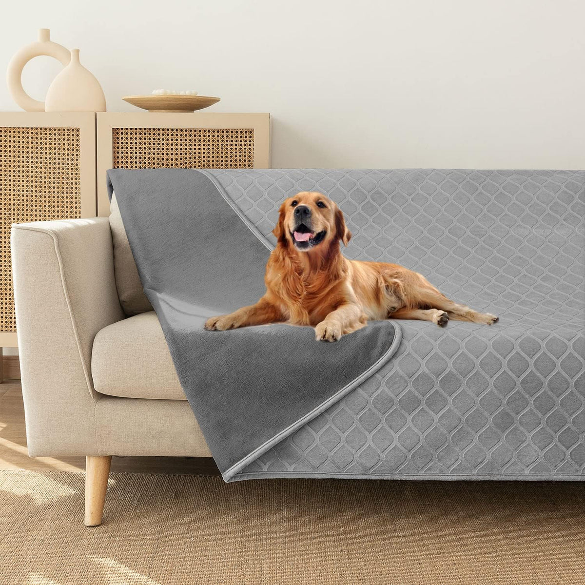 fuguitex Waterproof Dog Blanket Bed Cover Dog Crystal Velvet Moroccan Fuzzy Cozy Plush Pet Blanket Throw Blanket for Couch Sofa(40 * 60 inch, Cream+Beige)