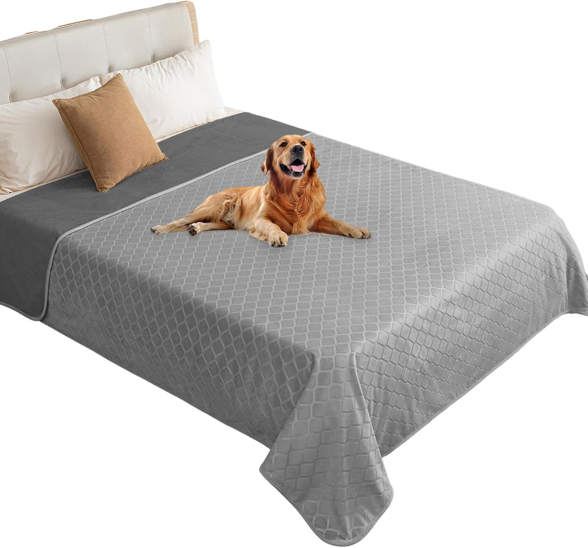 fuguitex Waterproof Dog Blanket Bed Cover Dog Crystal Velvet Moroccan Fuzzy Cozy Plush Pet Blanket Throw Blanket for Couch Sofa(40 * 60 inch, Cream+Beige)