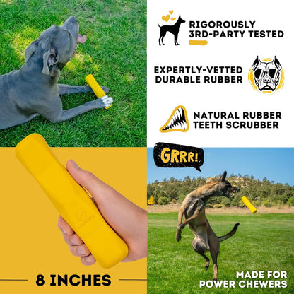 Indestructible Stick Dog Toy - Lifetime Replacement - Durable Chew Toy for Aggressive Chewers - Safe Non-Toxic Natural Rubber - Chew Tug & Fetch - Tough, Heavy Duty - Med/Large Breed, 8”x2”