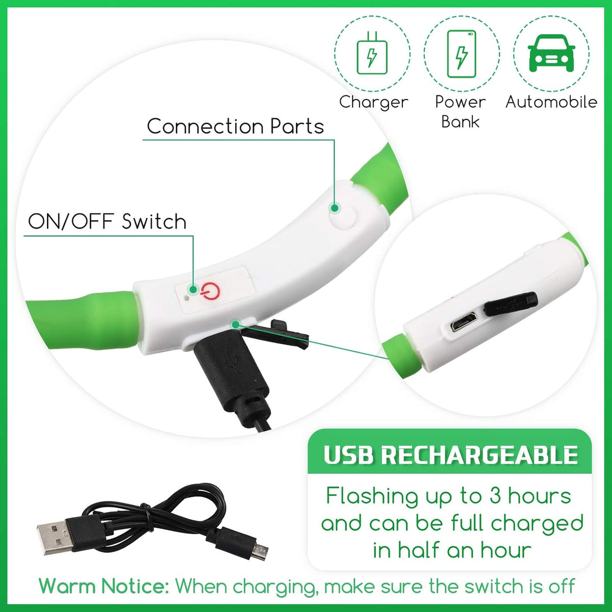 5 pcs Light up Dog Collars USB Rechargeable Dog, 3 Light Modes