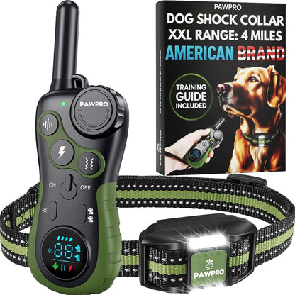 Dog Shock Collar with Remote, Unmatched 4-Mile Range, Night-Light Mode, Training Guide Included, 124 Training Levels & 4 Modes, Beep Vibration Shock, Waterproof Rechargeable, Fits All Dogs (1 Collar)