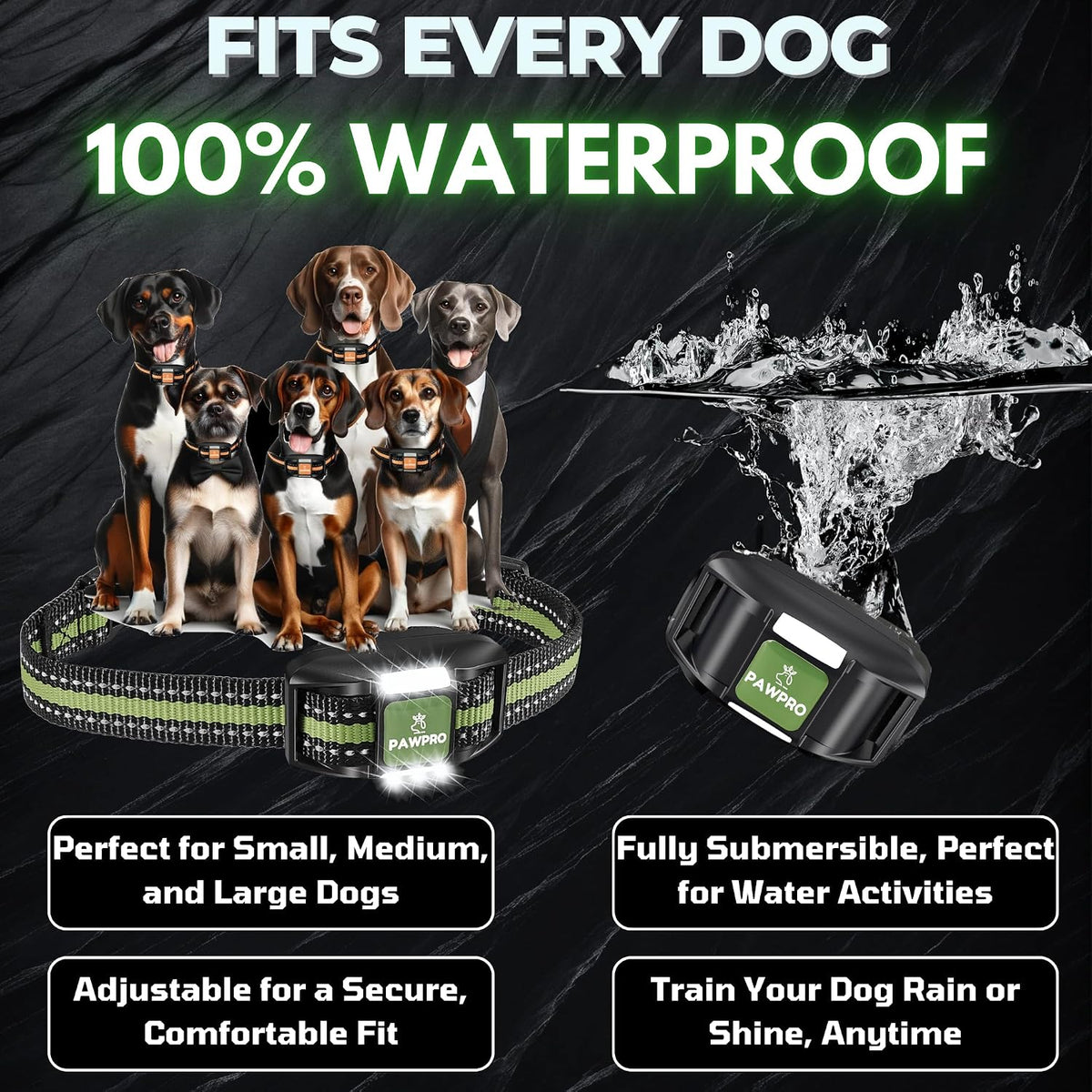 Dog Shock Collar with Remote, Unmatched 4-Mile Range, Night-Light Mode, Training Guide Included, 124 Training Levels & 4 Modes, Beep Vibration Shock, Waterproof Rechargeable, Fits All Dogs (1 Collar)