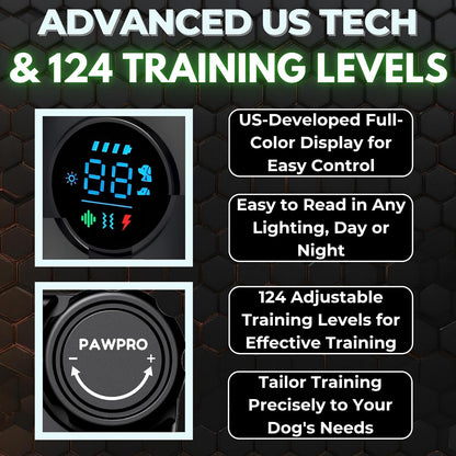 Dog Shock Collar with Remote, Unmatched 4-Mile Range, Night-Light Mode, Training Guide Included, 124 Training Levels & 4 Modes, Beep Vibration Shock, Waterproof Rechargeable, Fits All Dogs (1 Collar)