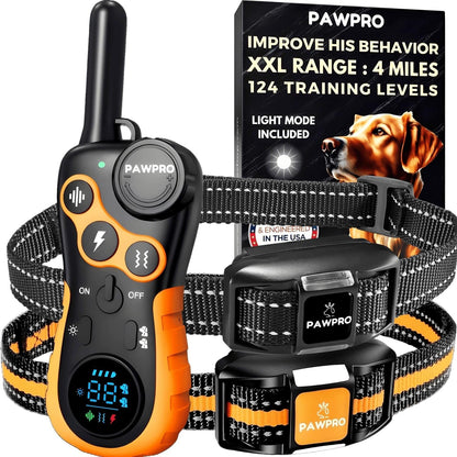 Dog Shock Collar with Remote, Unmatched 4-Mile Range, Night-Light Mode, Training Guide Included, 124 Training Levels & 4 Modes, Beep Vibration Shock, Waterproof Rechargeable, Fits All Dogs (1 Collar)