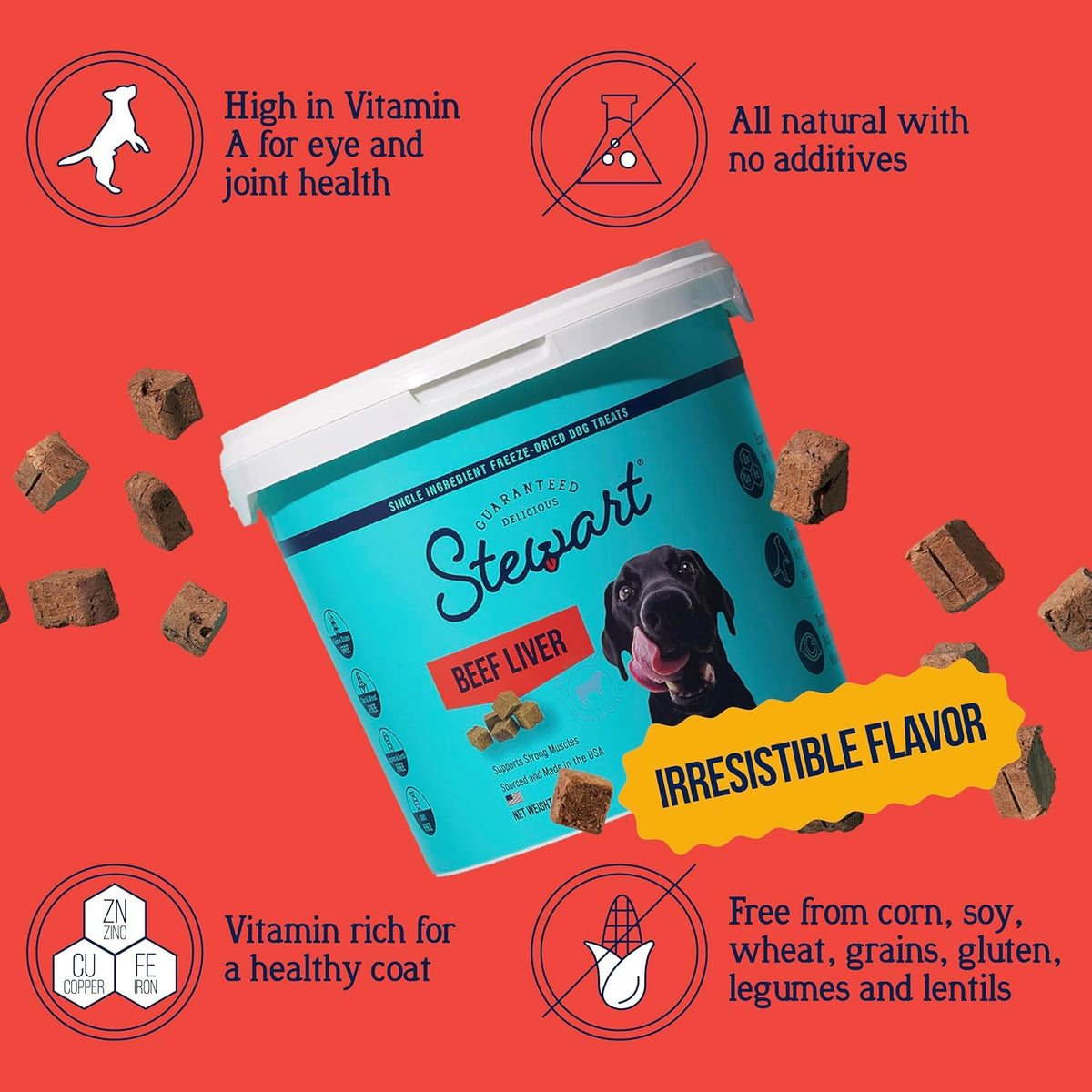 Freeze Dried Dog Treats, 100% Beef Liver, 21 oz Tub