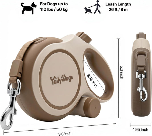 26ft Retractable Dog Leash for Large Dogs up to 110 lbs, Khaki