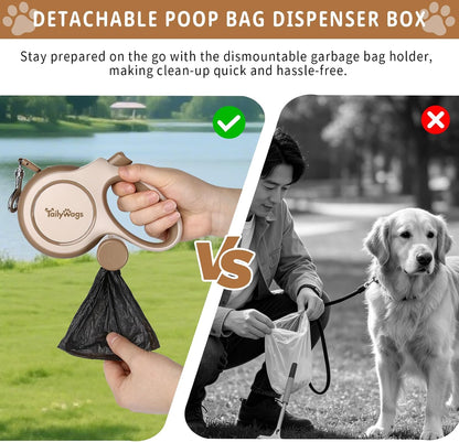 26ft Retractable Dog Leash for Large Dogs up to 110 lbs, Khaki