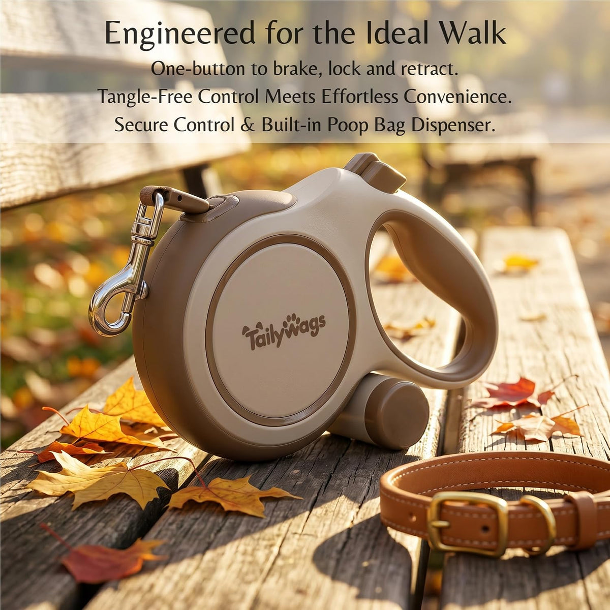 26ft Retractable Dog Leash for Large Dogs up to 110 lbs, Khaki