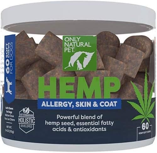 Allergy, Skin & Coat Hemp Soft Chews - Allergy Immune Bites for Dogs, Omega 3 Supplement, Calming Treats for Itchy Skin Relief, Hot Spot - (AL.)
