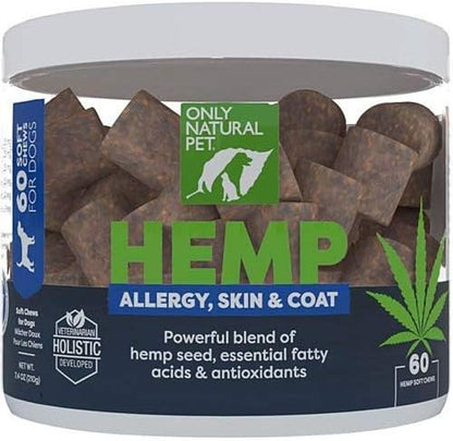 Allergy, Skin & Coat Hemp Soft Chews - Allergy Immune Bites for Dogs, Omega 3 Supplement, Calming Treats for Itchy Skin Relief, Hot Spot - (AL.)