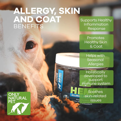 Allergy, Skin & Coat Hemp Soft Chews - Allergy Immune Bites for Dogs, Omega 3 Supplement, Calming Treats for Itchy Skin Relief, Hot Spot - (AL.)