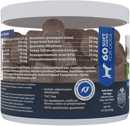 Allergy, Skin & Coat Hemp Soft Chews - Allergy Immune Bites for Dogs, Omega 3 Supplement, Calming Treats for Itchy Skin Relief, Hot Spot - (AL.)