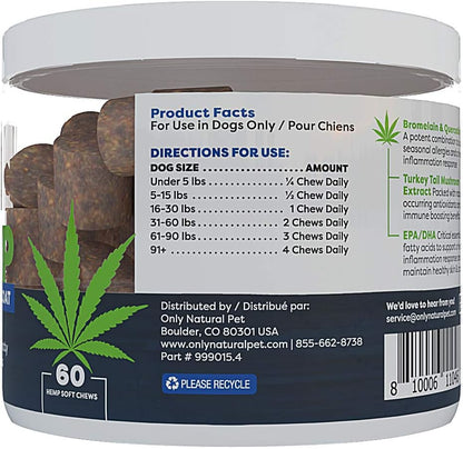 Allergy, Skin & Coat Hemp Soft Chews - Allergy Immune Bites for Dogs, Omega 3 Supplement, Calming Treats for Itchy Skin Relief, Hot Spot - (AL.)