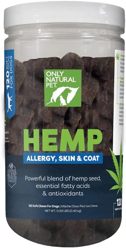 Allergy, Skin & Coat Hemp Soft Chews - Allergy Immune Bites for Dogs, Omega 3 Supplement, Calming Treats for Itchy Skin Relief, Hot Spot - (AL.)
